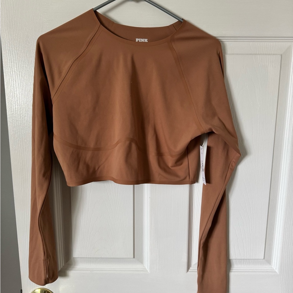 PINK Victoria's Secret Brown Long Sleeve Crop Top